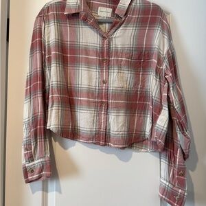 American Eagle Outfitters Red and Gray Plaid Shirt